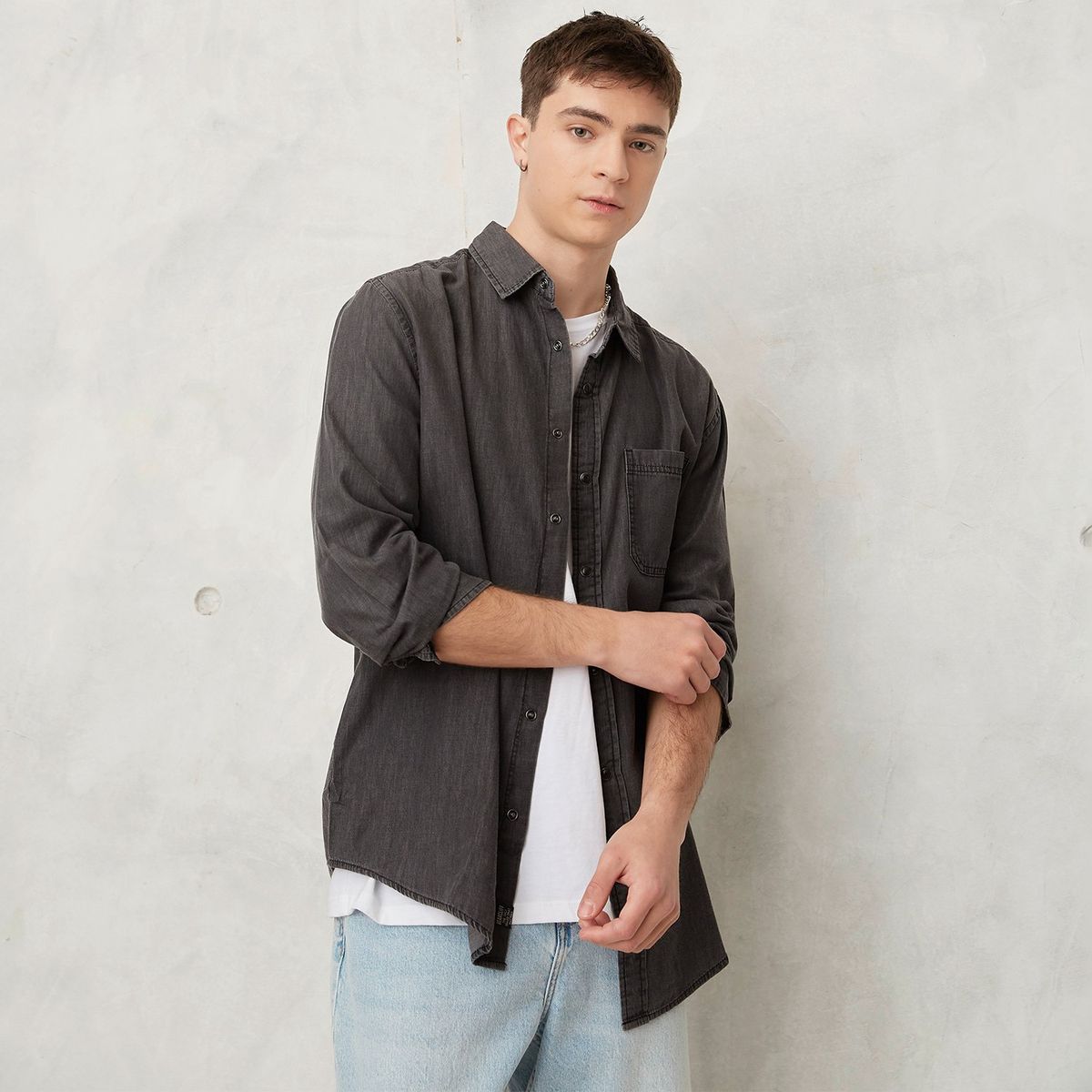 BEARCLIFF - Camisa de jean Hombre Manga larga Regular Bearcliff