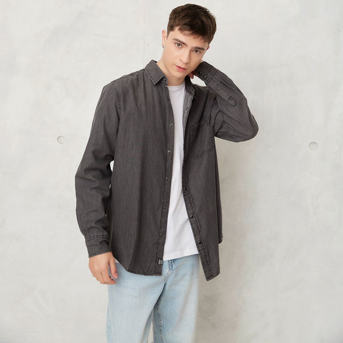 BEARCLIFF - Camisa de jean Hombre Manga larga Regular Bearcliff