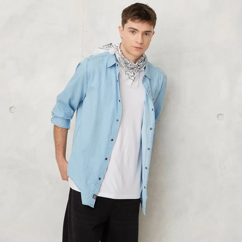 BEARCLIFF - Camisa de jean Hombre Manga larga Regular Bearcliff