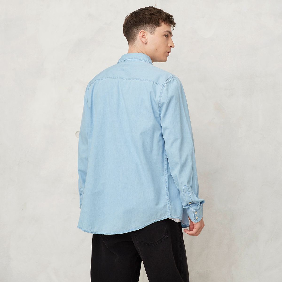 BEARCLIFF - Camisa de jean Hombre Manga larga Regular Bearcliff