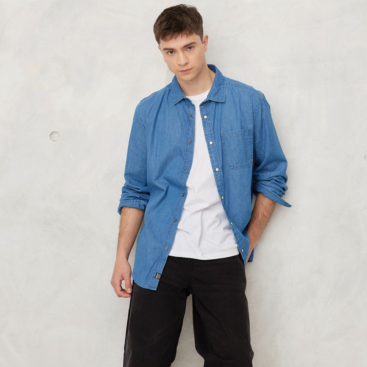 BEARCLIFF - Camisa de jean Hombre Manga larga Regular Bearcliff