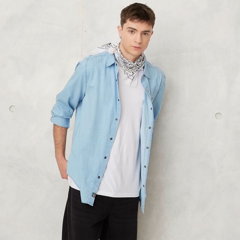 BEARCLIFF - Camisa de jean Hombre Manga larga Regular Bearcliff