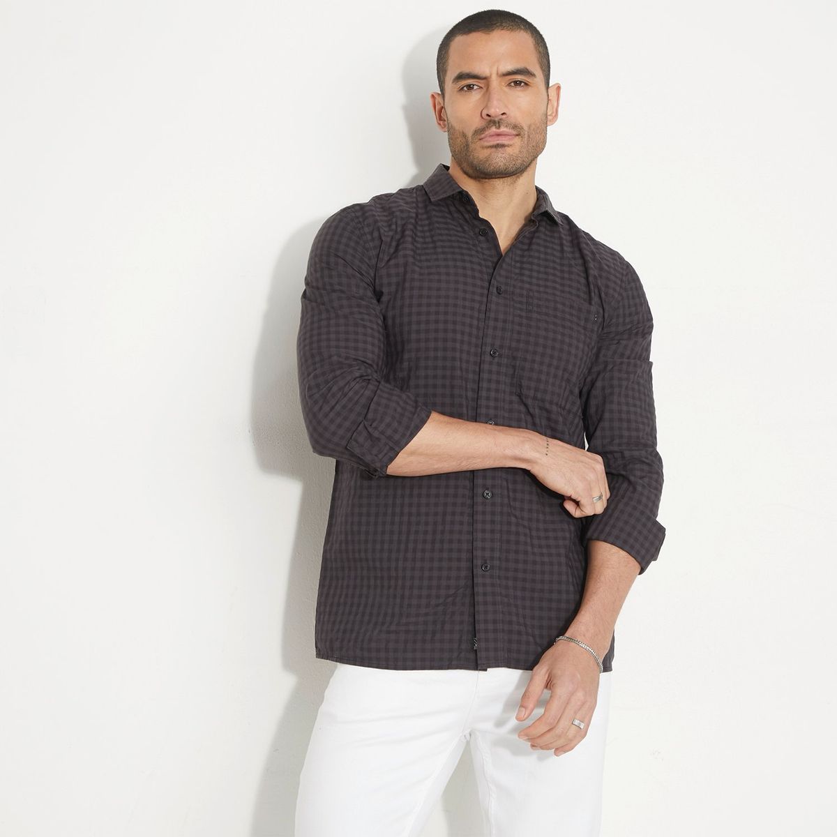 MOSSIMO - Camisa Hombre de Cuadros Manga larga Recto Mossimo