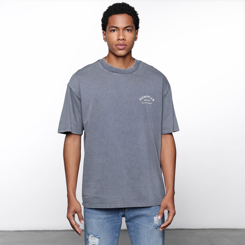 DENIMLAB - Camiseta Hombre Manga corta con Logo Oversized fit de Algodón Denimlab