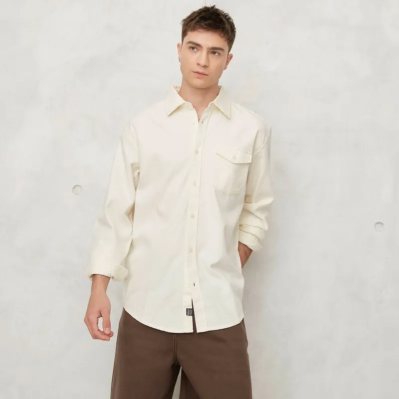 BEARCLIFF - Camisa Hombre Manga larga Recto de Algodón Bearcliff