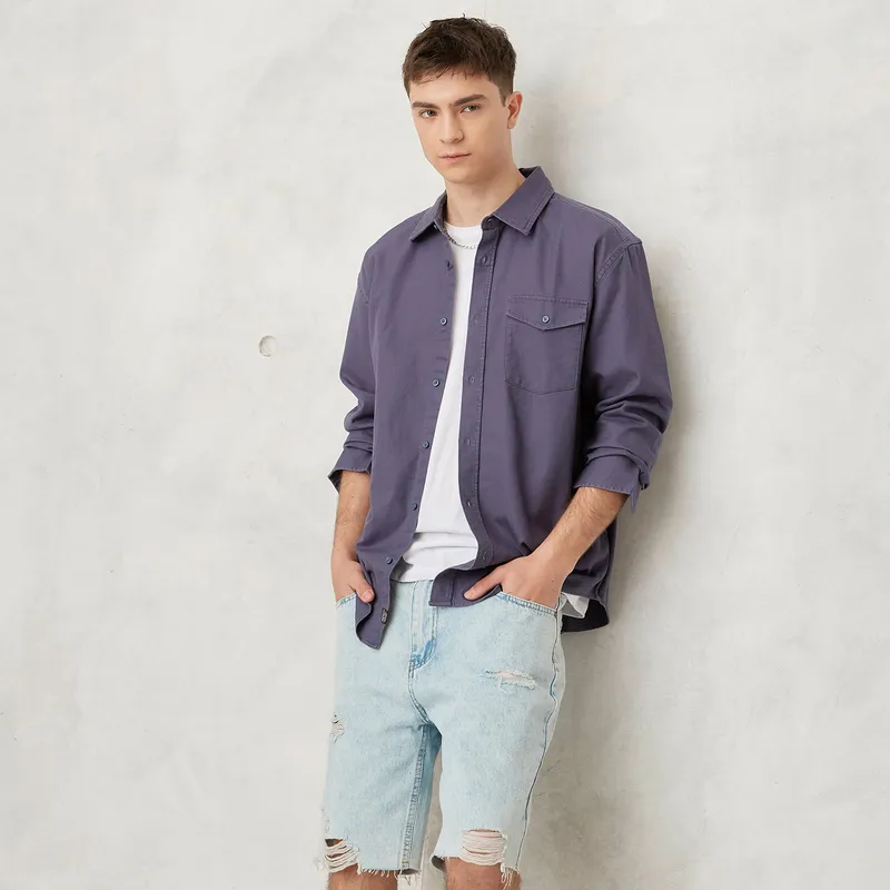 BEARCLIFF - Camisa Hombre Manga larga Recto de Algodón Bearcliff