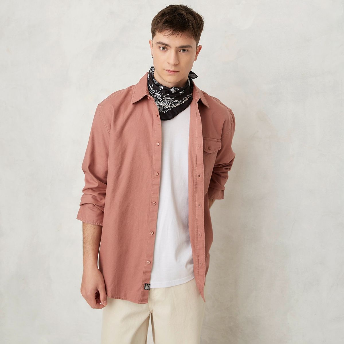 BEARCLIFF - Camisa Hombre Manga larga Recto de Algodón Bearcliff