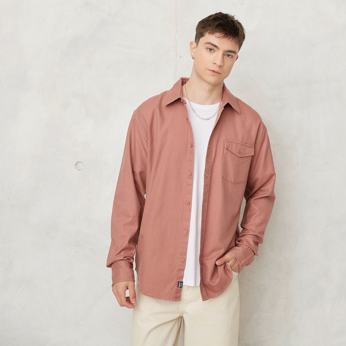 BEARCLIFF - Camisa Hombre Manga larga Recto de Algodón Bearcliff