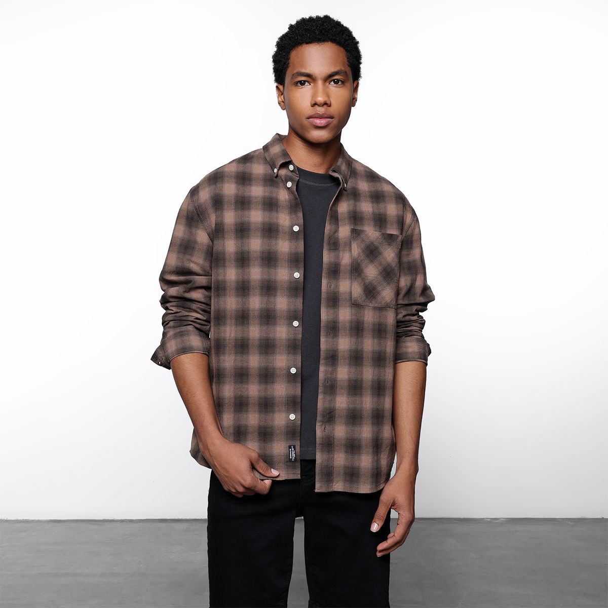 DENIMLAB - Camisa Hombre de Cuadros Manga larga Recto de Algodón Denimlab