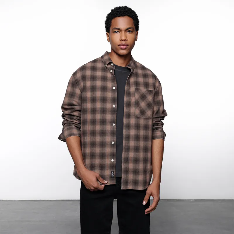 DENIMLAB - Camisa Hombre de Cuadros Manga larga Recto de Algodón Denimlab