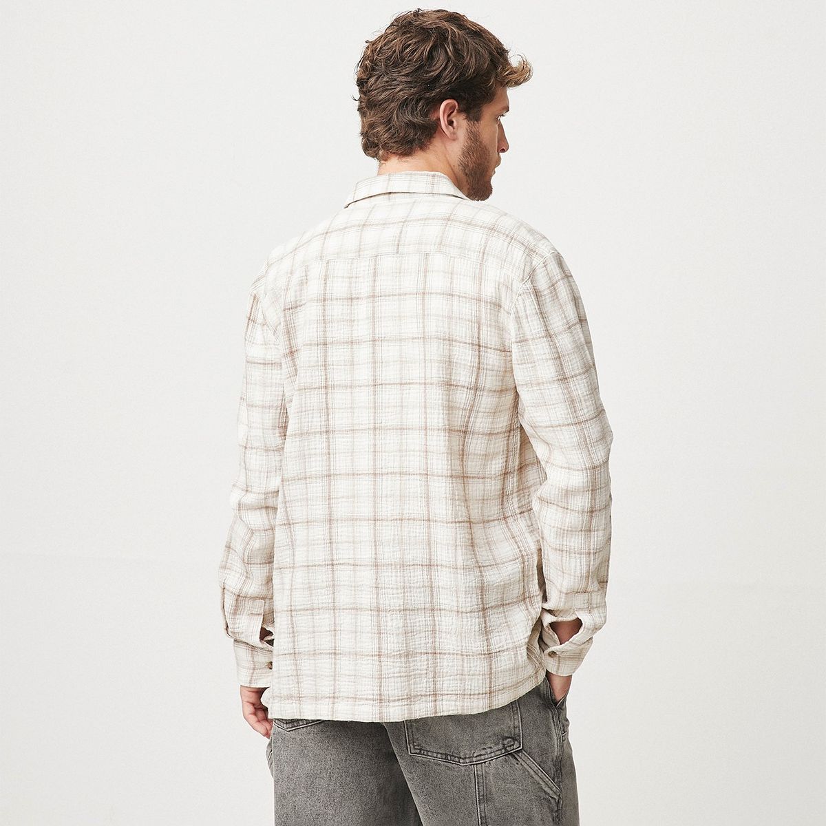 BASEMENT - Camisa Hombre de Cuadros Manga larga de Algodón Basement