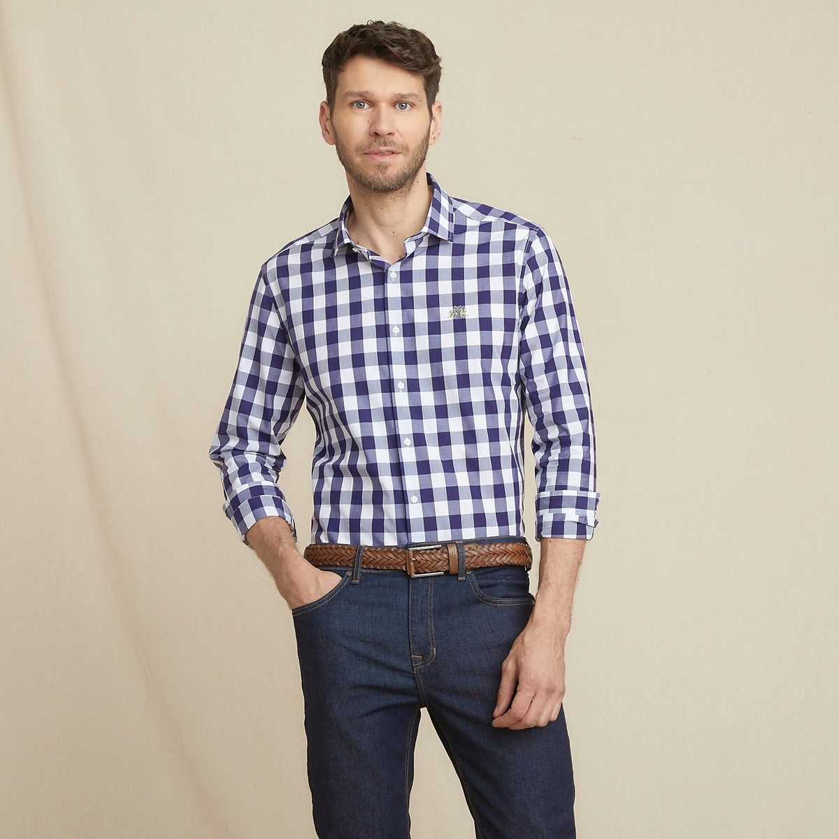 LA MARTINA - Camisa Hombre de Cuadros Manga larga Slim fit de Algodón La Martina