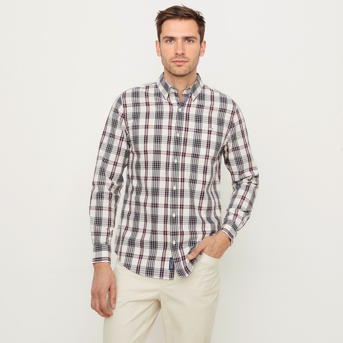 UNIVERSITY CLUB - Camisa Hombre de Cuadros Manga larga de Algodón UNIVERSITY CLUB 