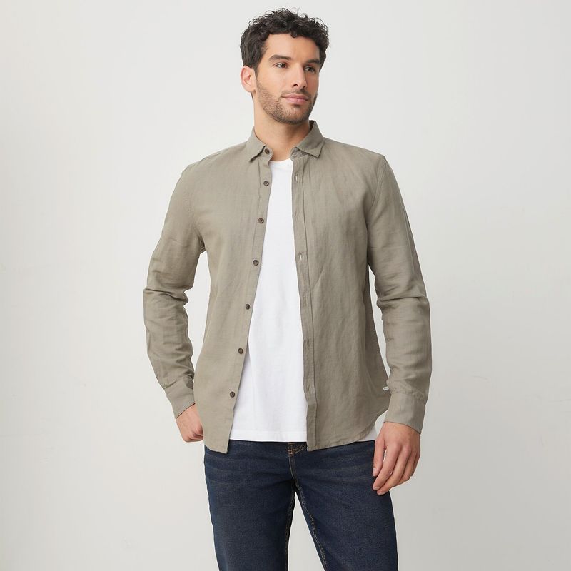 BASEMENT - Camisa Hombre Manga larga Slim de Lino BASEMENT 