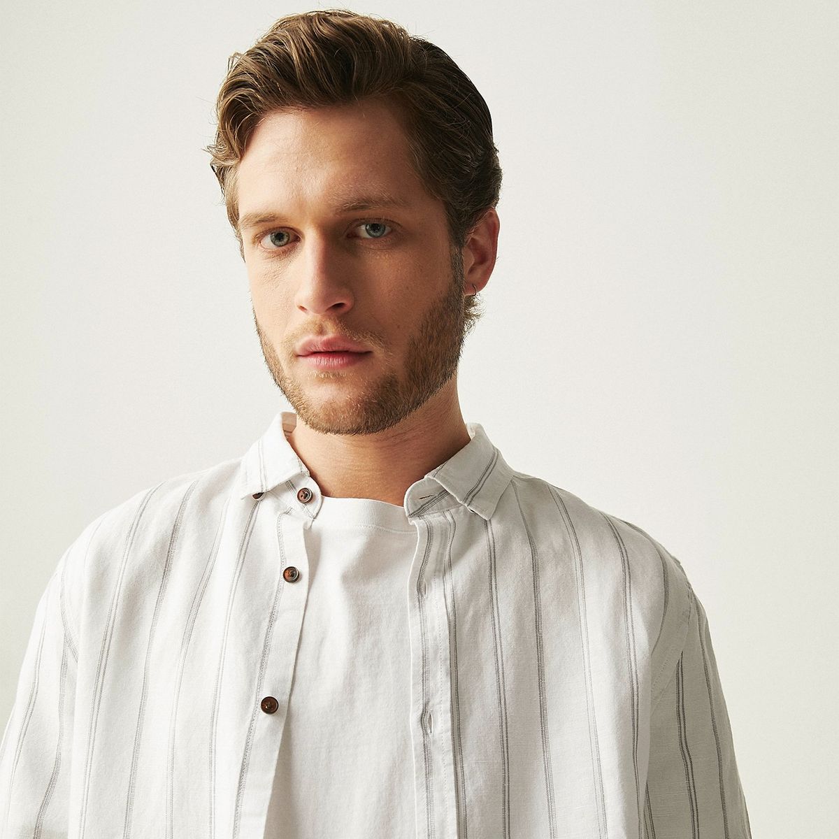 BASEMENT - Camisa Hombre Manga larga Slim de Lino BASEMENT