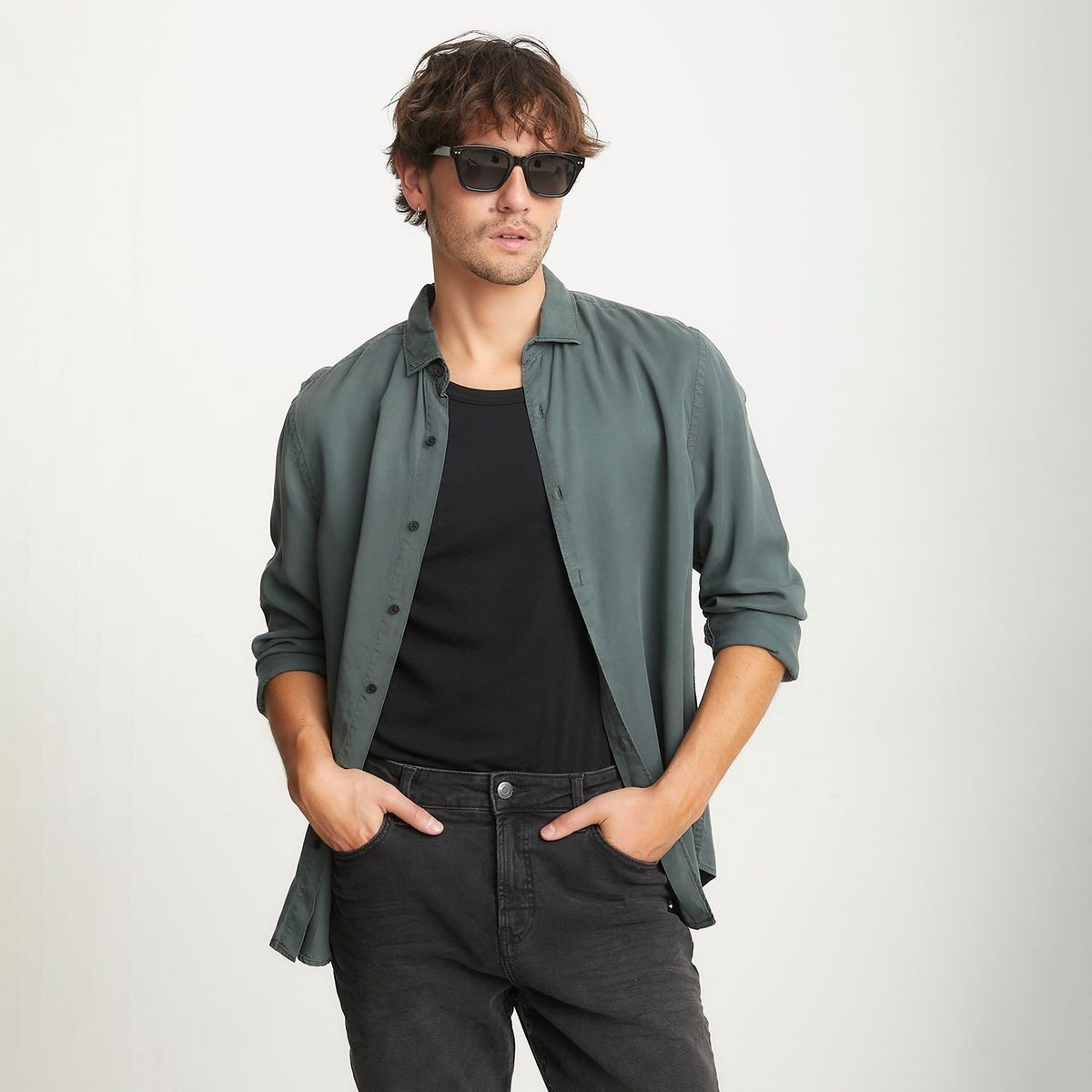 BASEMENT - Camisa Hombre Manga larga Slim de Lyocell BASEMENT 