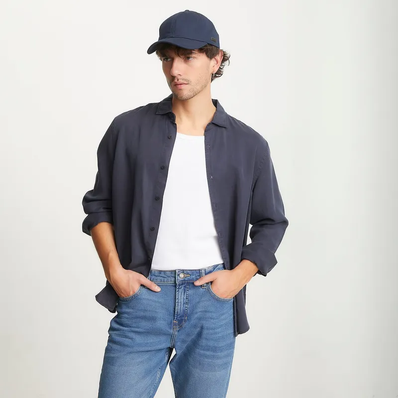 BASEMENT - Camisa Hombre Manga larga Slim de Lyocell BASEMENT 