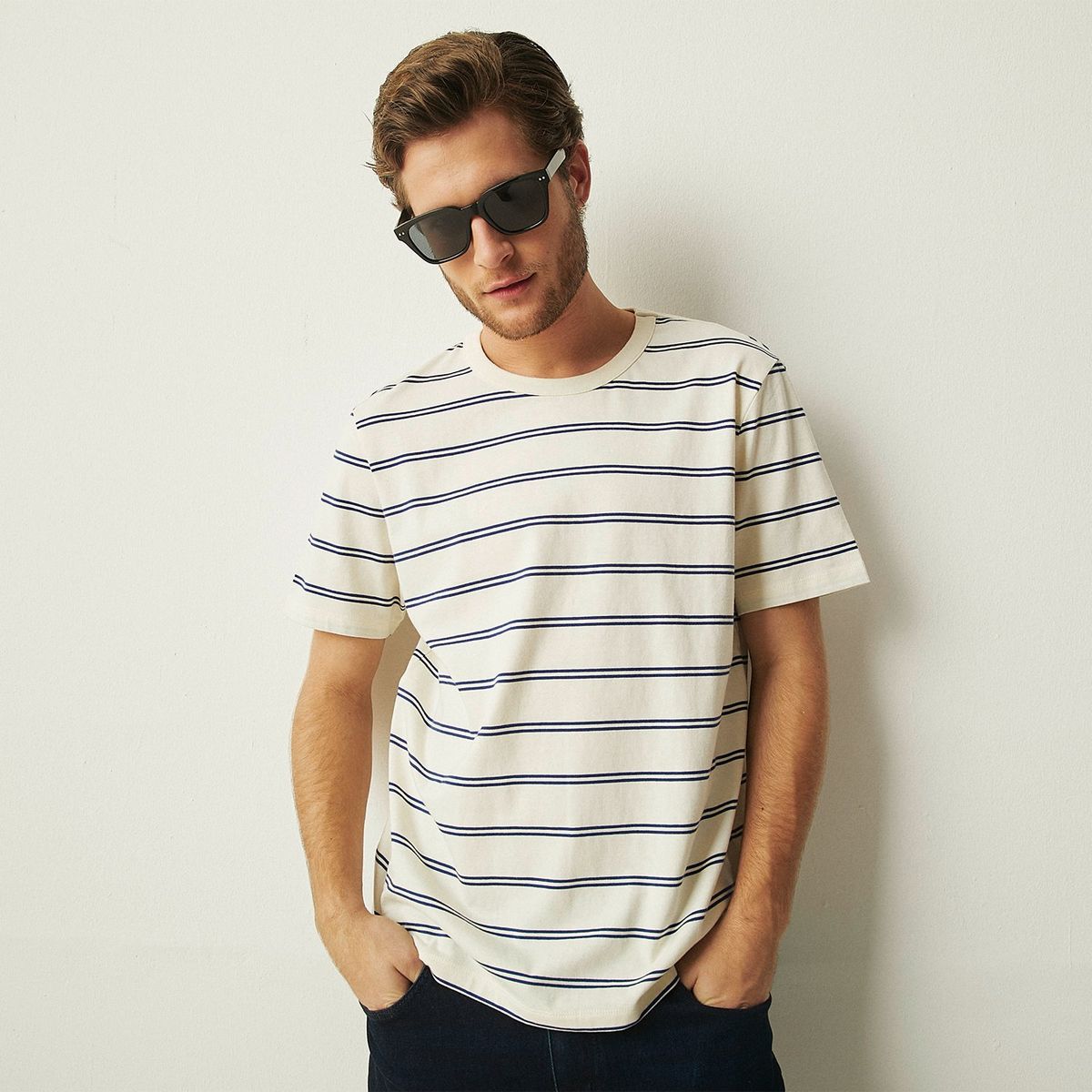 BASEMENT - Camiseta Hombre Manga corta de Rayas Regular fit de Algodón BASEMENT