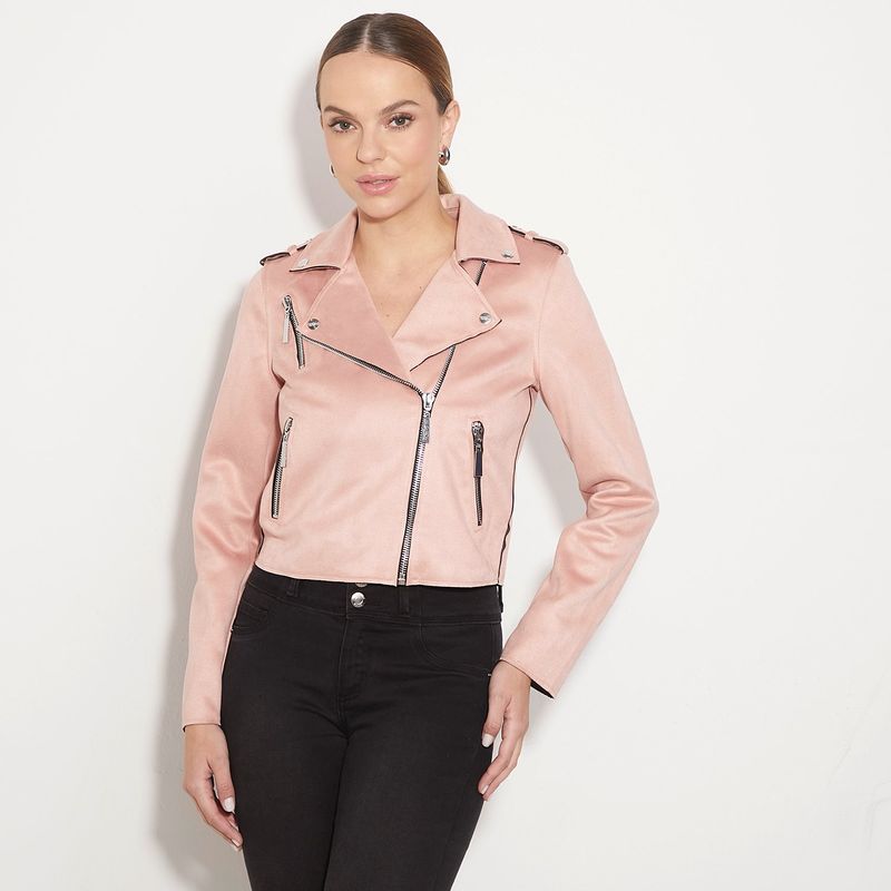 Cazadora Biker Chaqueta Piel Rosa Palo Chaqueta De Piel Escada