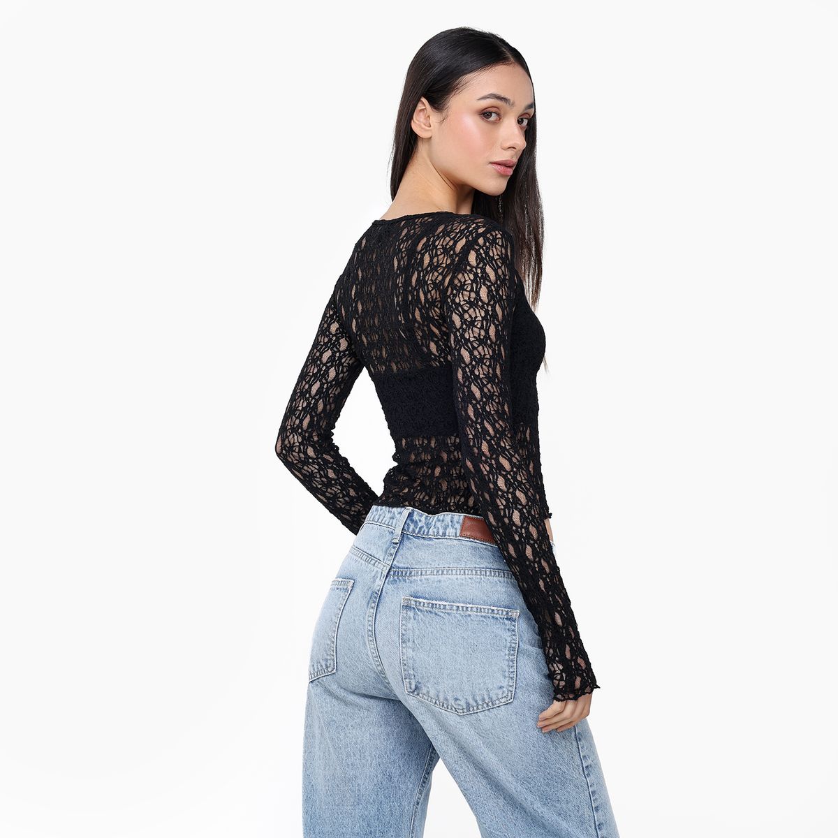 MOSSIMO - Camiseta Mujer con Encaje Manga larga Mossimo