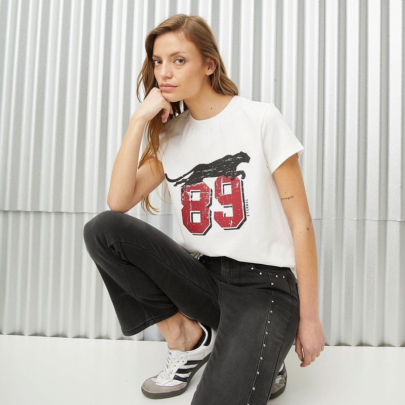 DENIMLAB - Camiseta Mujer con Estampado Manga corta de Algodón Denimlab