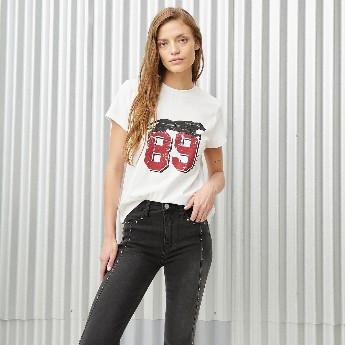 DENIMLAB - Camiseta Mujer con Estampado Manga corta de Algodón Denimlab