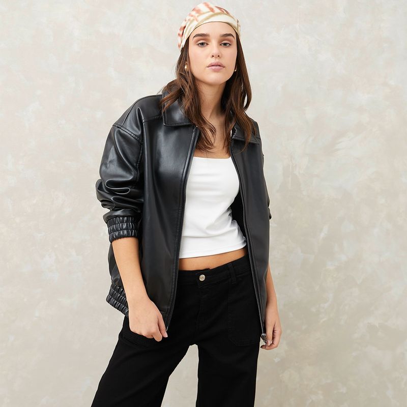 SYBILLA - Chaqueta Mujer Efecto cuero Sybilla