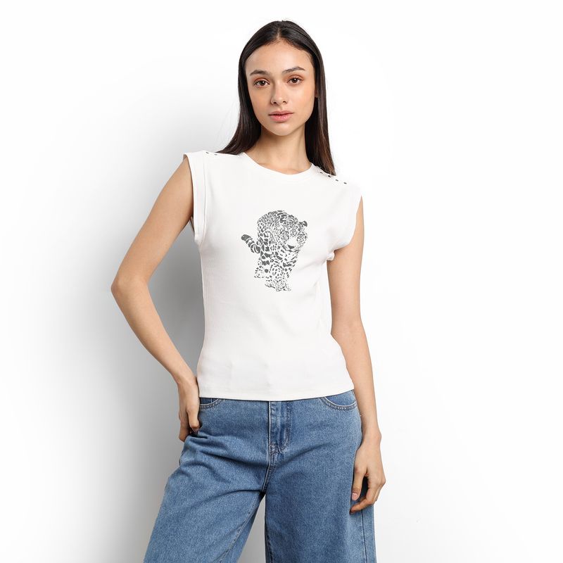 DENIMLAB - Camiseta Mujer con Taches Manga corta de Algodón Denimlab