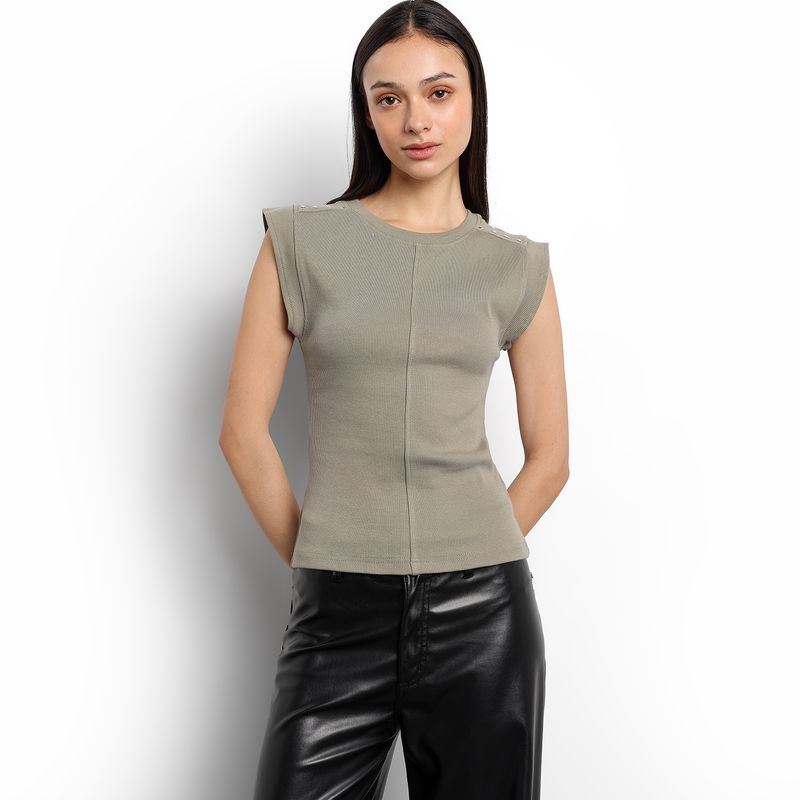 DENIMLAB - Camiseta Mujer con Taches Manga corta de Algodón Denimlab