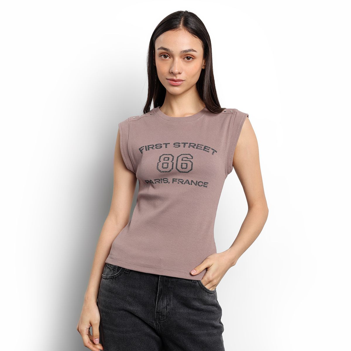 DENIMLAB - Camiseta Mujer con Taches Manga corta de Algodón Denimlab