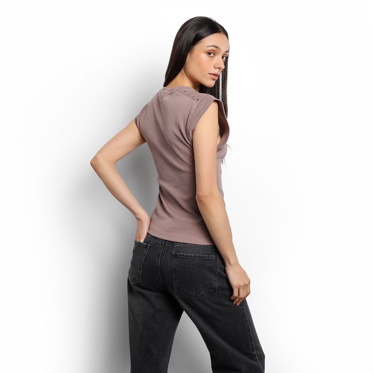 DENIMLAB - Camiseta Mujer con Taches Manga corta de Algodón Denimlab