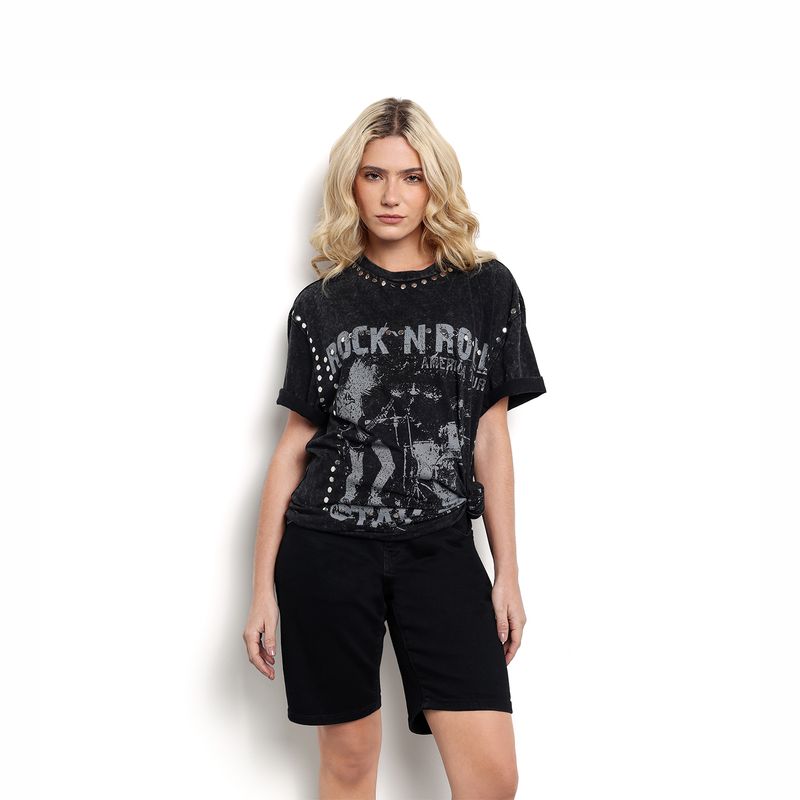 DENIMLAB - Camiseta Mujer con Taches Manga corta de Algodón Denimlab