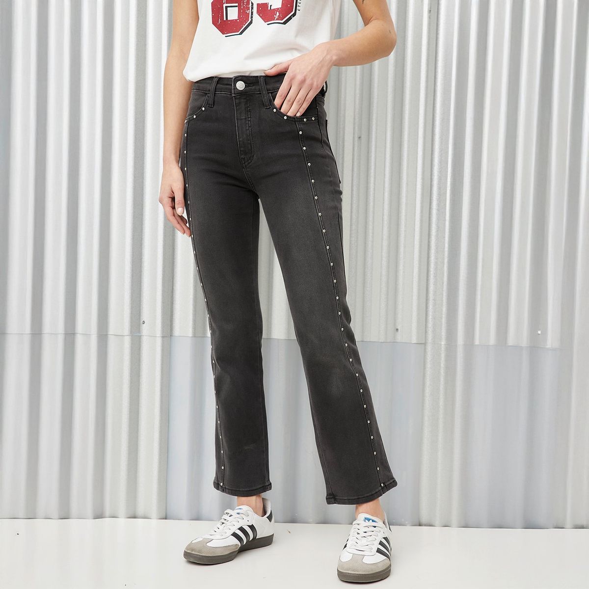 DENIMLAB - Jean Recto Mujer Tiro alto con Taches Denimlab