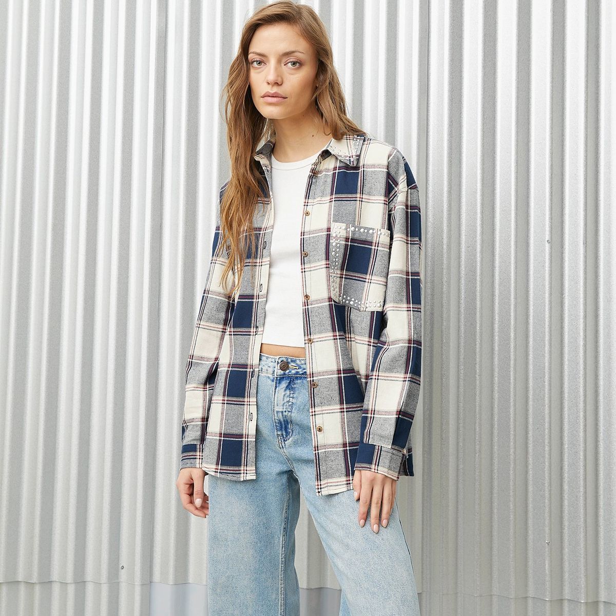 DENIMLAB - Blusa Mujer Tachas Manga larga de Algodón Denimlab