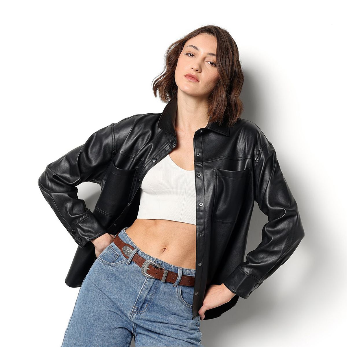 DENIMLAB - Chaqueta Mujer Efecto cuero Denimlab