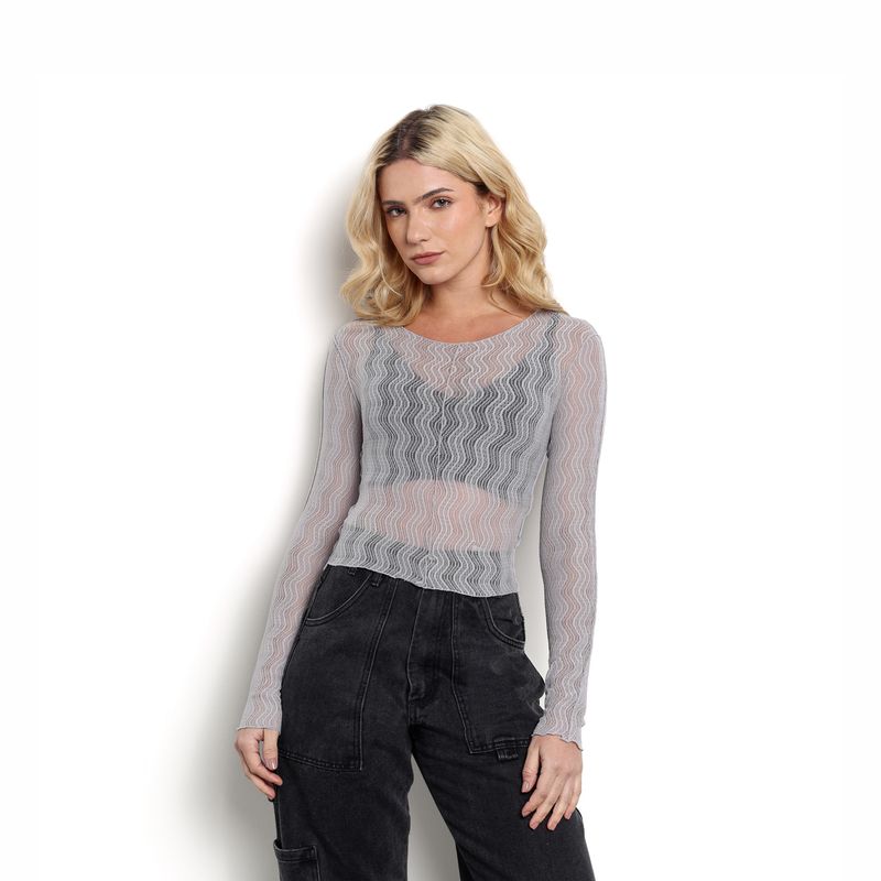 DENIMLAB - Camiseta Mujer con transparencia Manga larga Denimlab
