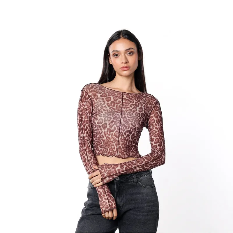 DENIMLAB - Camiseta Mujer con transparencia Manga larga Denimlab