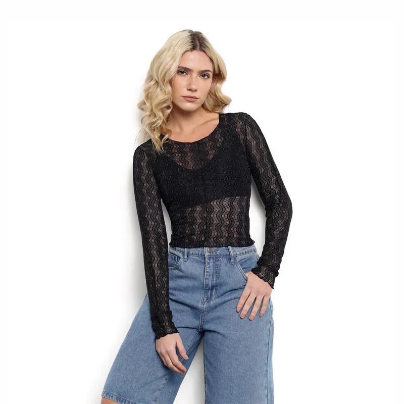 DENIMLAB - Camiseta Mujer con transparencia Manga larga Denimlab