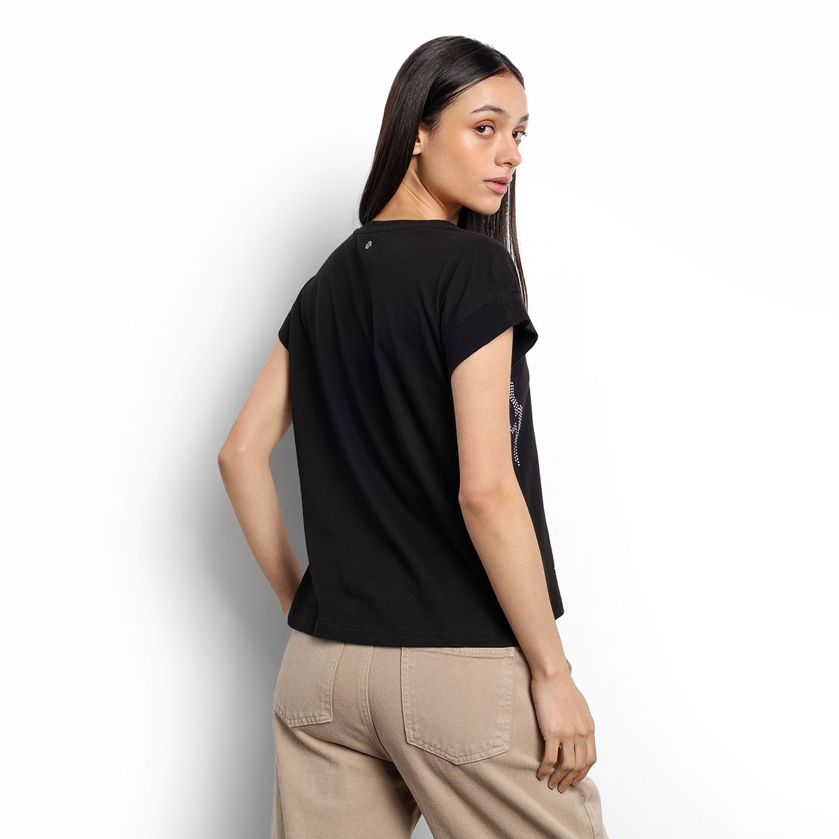 DENIMLAB - Camiseta Mujer con Taches Manga corta de Algodón Denimlab