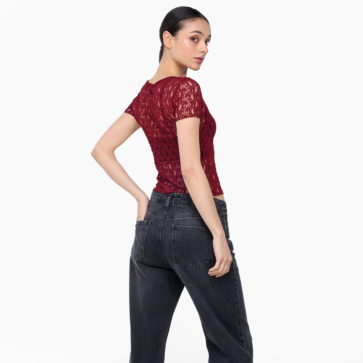 MOSSIMO - Blusa Mujer con Encaje Manga corta Mossimo