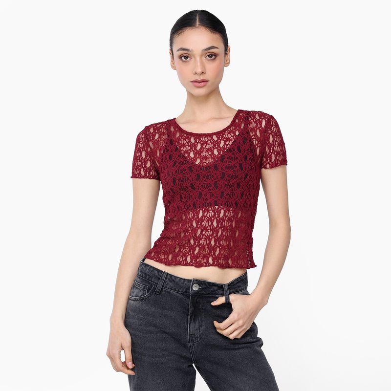 MOSSIMO - Blusa Mujer con Encaje Manga corta Mossimo
