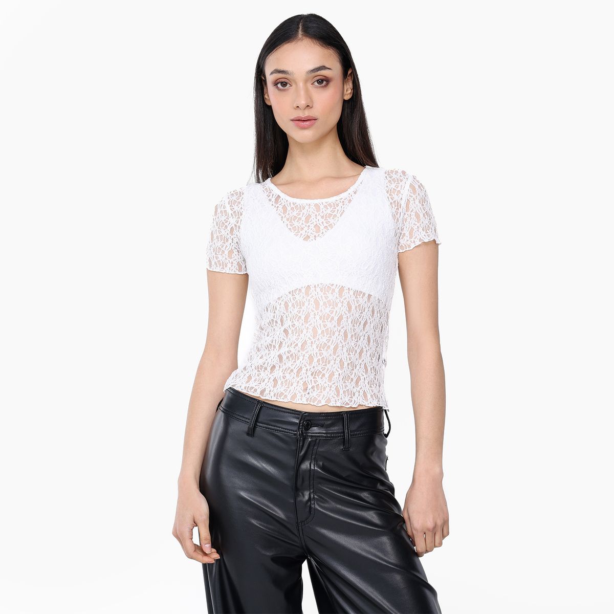 MOSSIMO - Blusa Mujer con Encaje Manga corta Mossimo