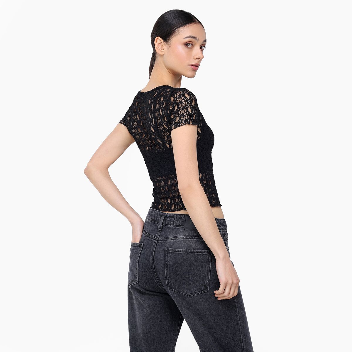 MOSSIMO - Blusa Mujer con Encaje Manga corta Mossimo