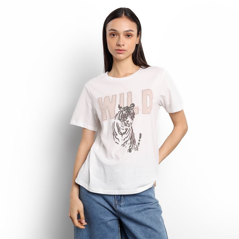 DENIMLAB - Camiseta Mujer con Estampado Manga corta de Algodón Denimlab
