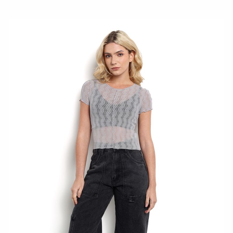 DENIMLAB - Camiseta Mujer con transparencia Manga corta Denimlab