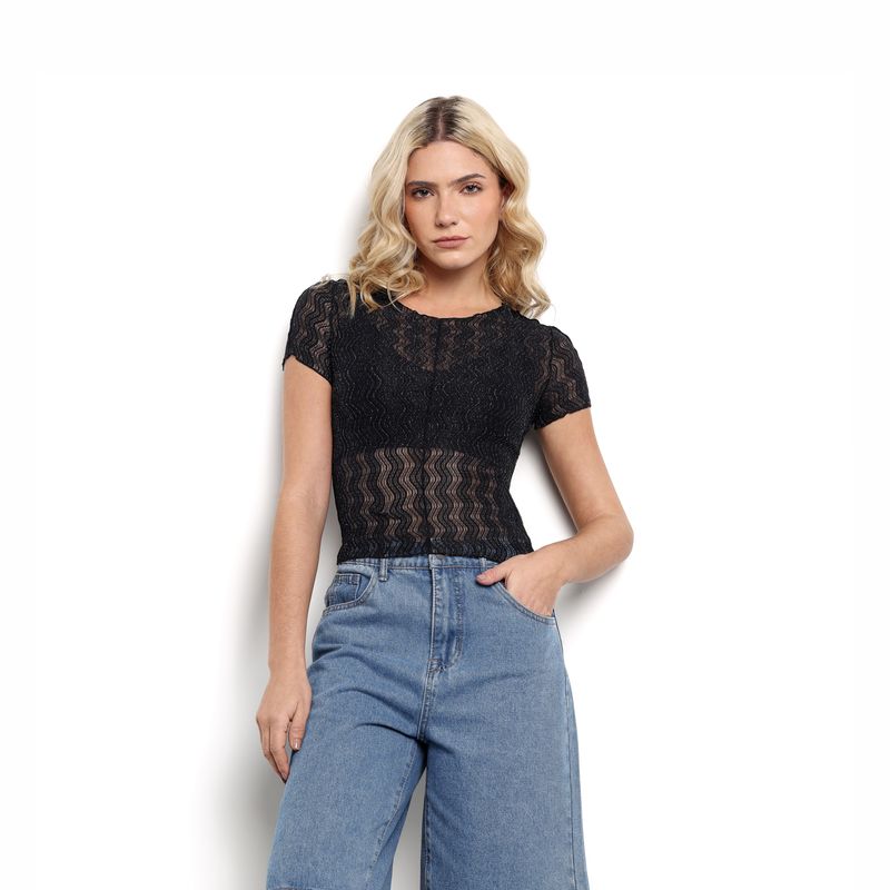 DENIMLAB - Camiseta Mujer con transparencia Manga corta Denimlab