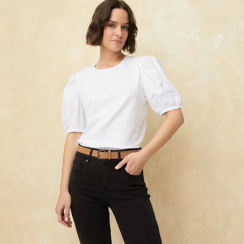 UNIVERSITY CLUB - Blusa Mujer Manga corta globo de Algodón University Club