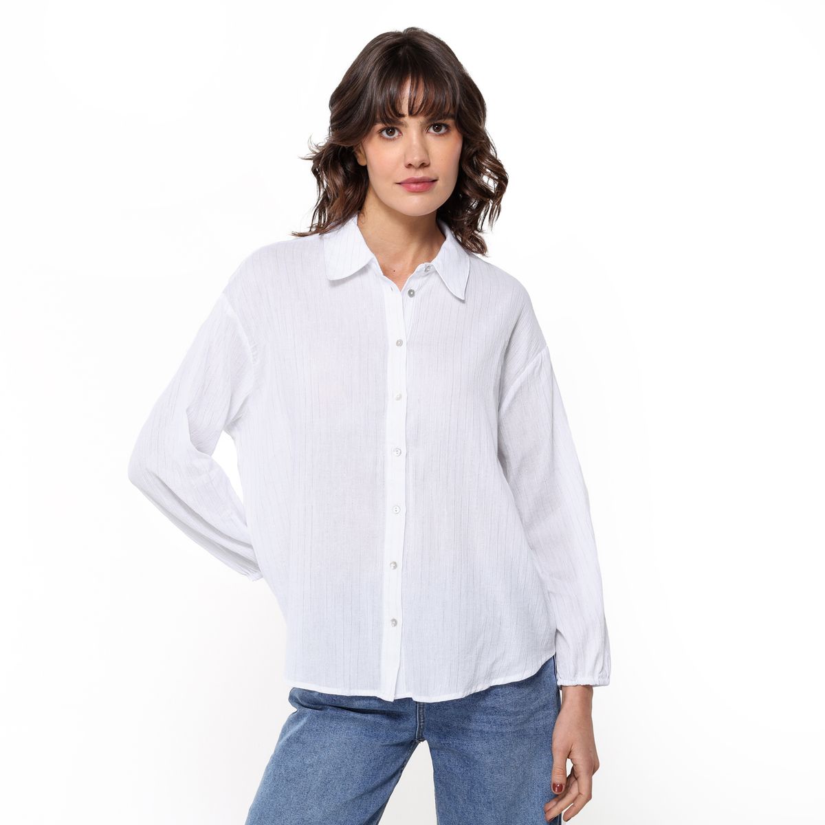 UNIVERSITY CLUB - Camisa Mujer de Rayas Manga larga globo de Algodón University Club