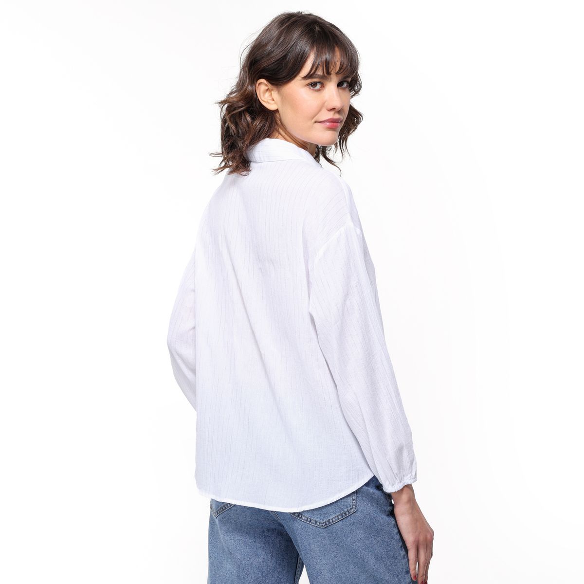 UNIVERSITY CLUB - Camisa Mujer de Rayas Manga larga globo de Algodón University Club