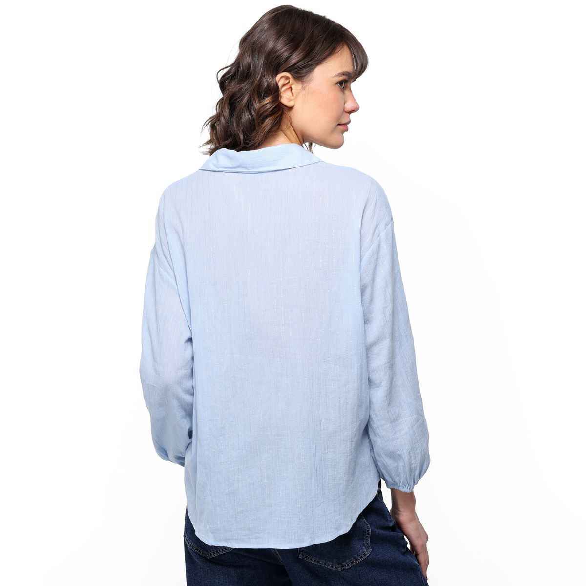 UNIVERSITY CLUB - Camisa Mujer de Rayas Manga larga globo de Algodón University Club